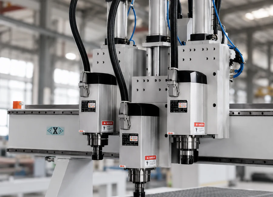 Close-up of the K45MT-DY three-spindle head assembly