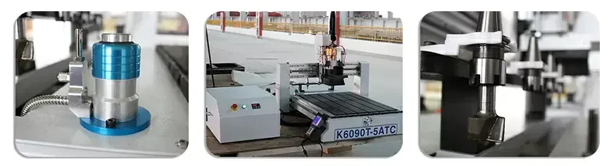 K6090T-ATC T-slot worktable, tool sensor and spindle details
