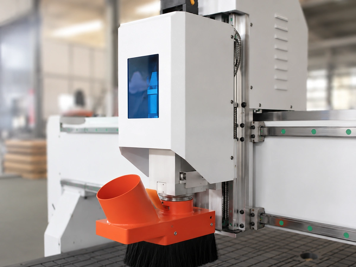 Close-up of the KK-1325 spindle and dust hood assembly