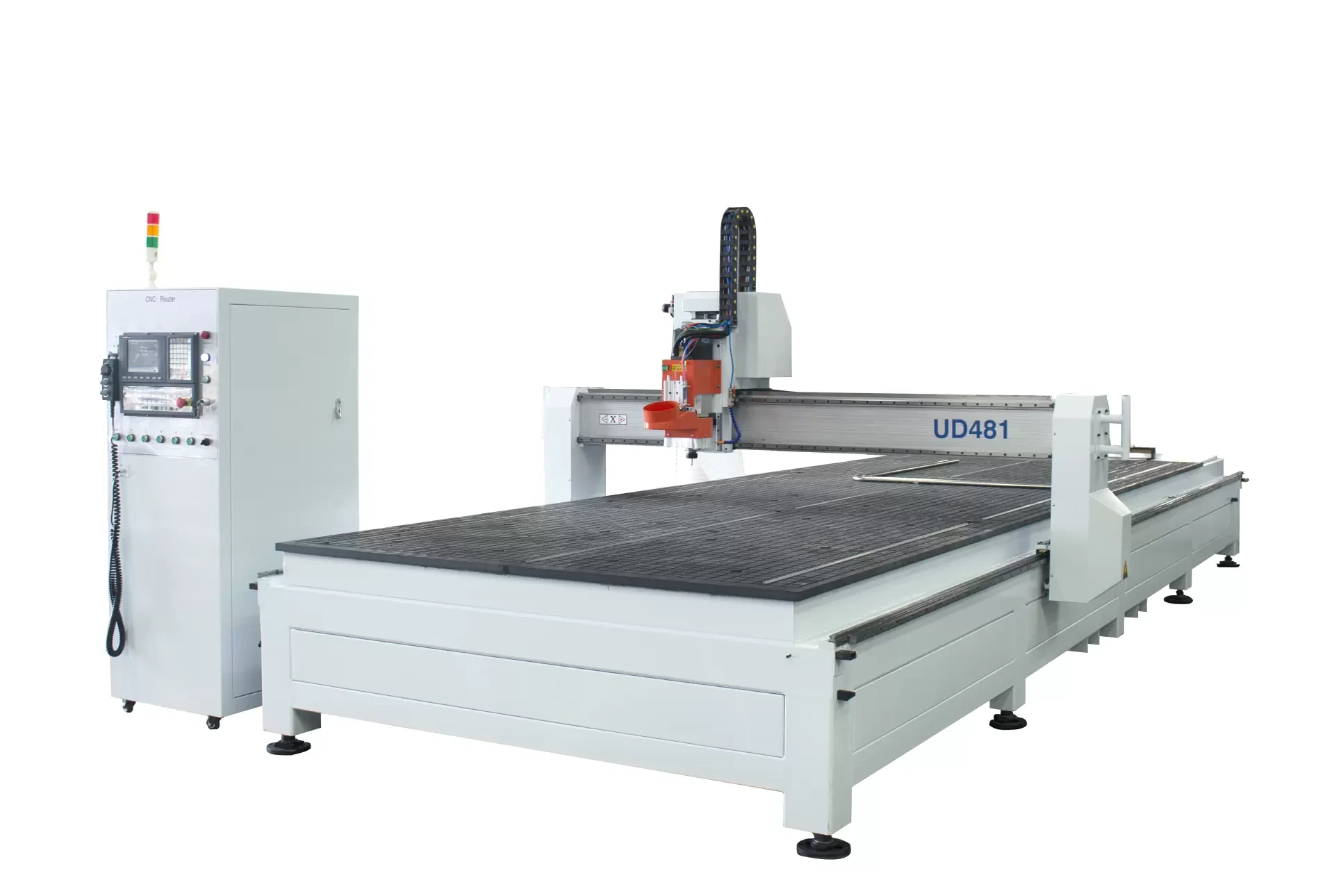 Front view of the UD-481 CNC router and control cabinet