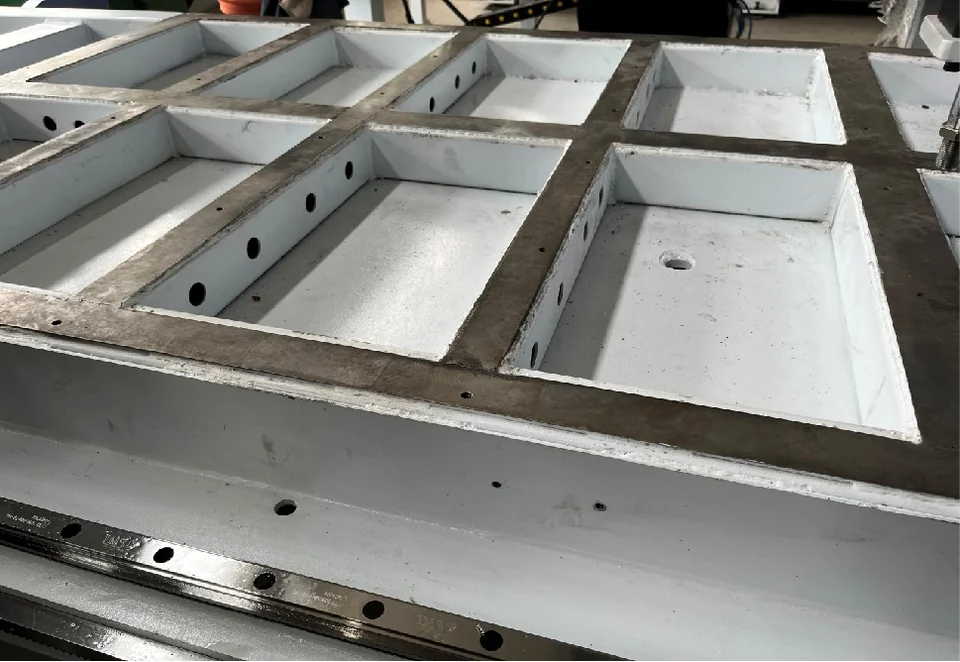 CC-481 CNC router heavy-duty machine frame during manufacturing