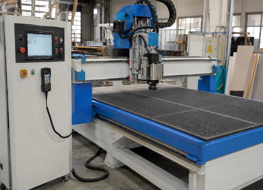 Heavy steel frame and gantry structure on a 1325 CNC router