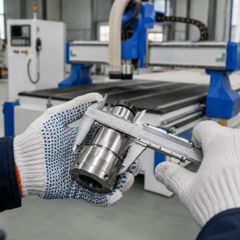 Dimensional inspection with a caliper during Quick CNC quality control