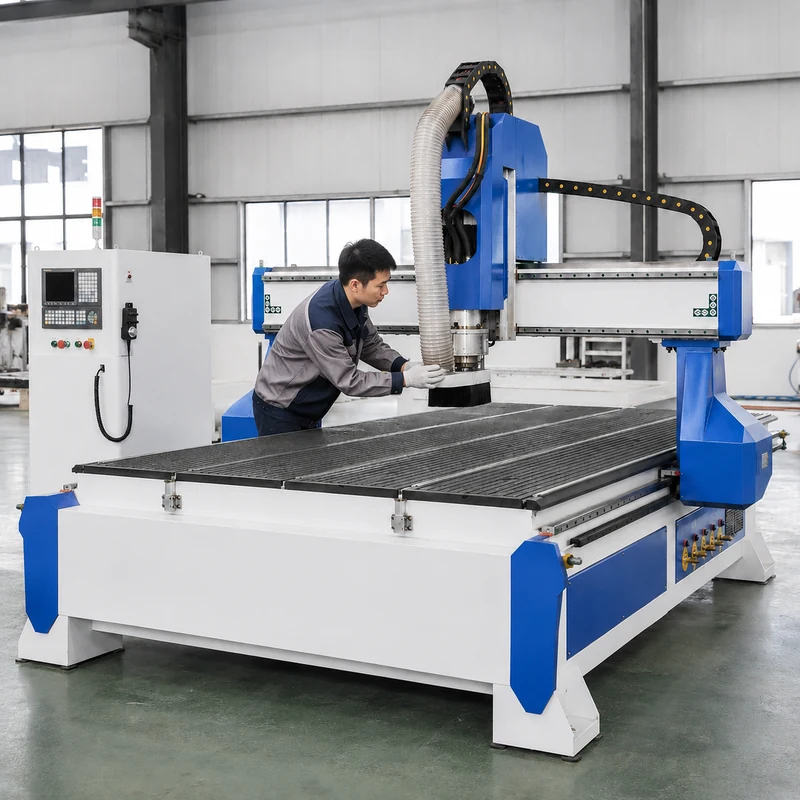 Quick CNC technician performing a pre-delivery router inspection
