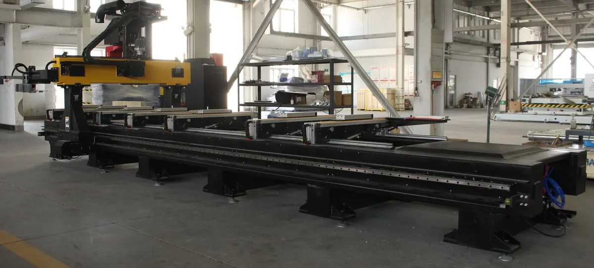 PA-3713 long PTP table configured for door and long furniture component machining